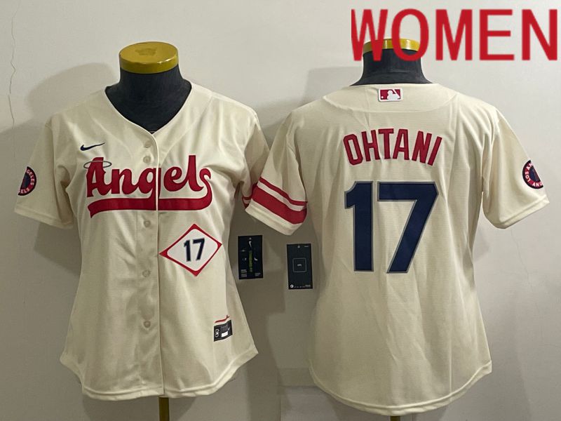Women Los Angeles Angels 17 Ohtani Cream City Edition Game Nike 2022 MLB Jerseys